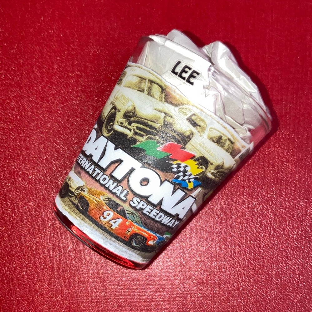 Vintage Daytona International Speedway Shot Glass personalized with name LEE euc